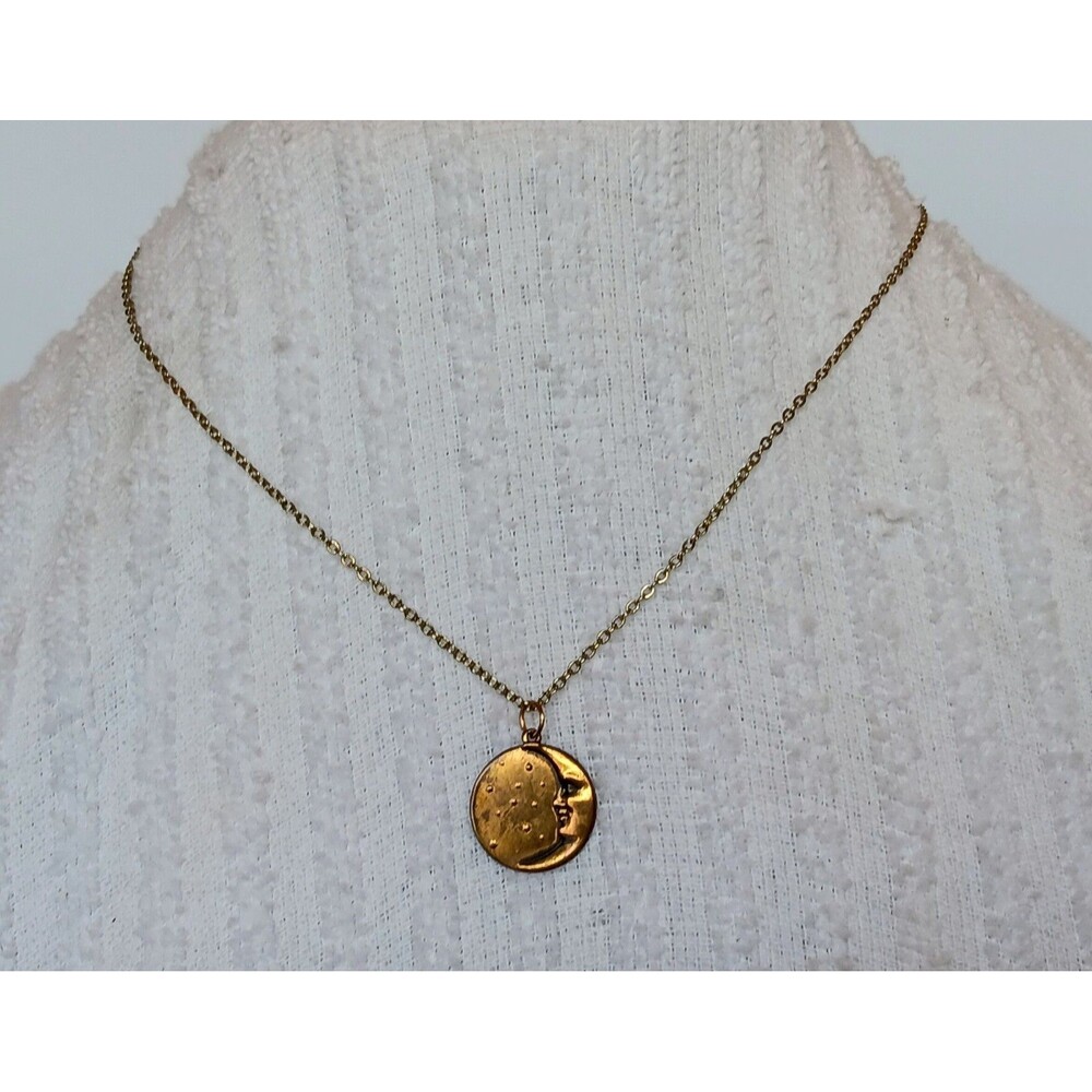Dainty Goldtone Celestial Man-in-the-Moon Necklace 18 in